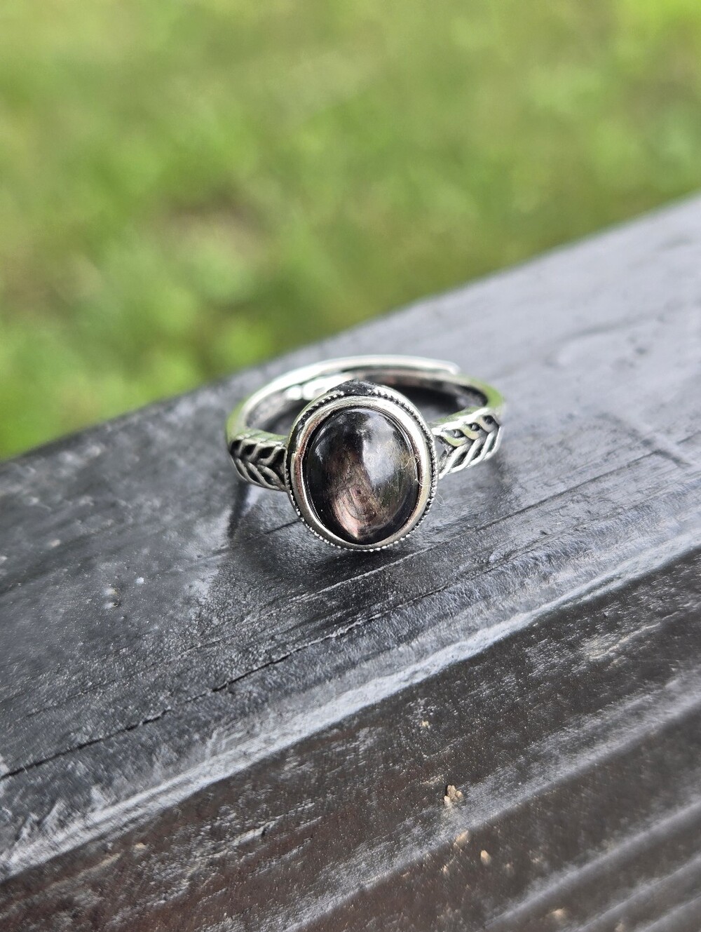 Mystical Hypersthene Chevron Ring Silver Adjustable The Sparrow Studio